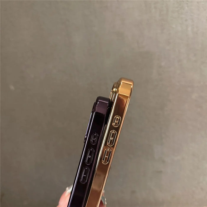 For iPhone 16 Pro Max TPU Case Electroplating Makeup Mirror Phone Cover - Gold - 7