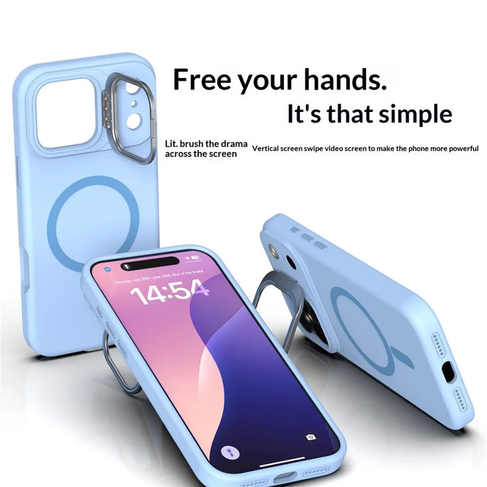 For iPhone 17 Pro Max Case Compatible with MagSafe Liquid Silicone Phone Cover with Lens Frame Kickstand - Blue - 5
