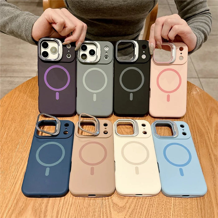 For iPhone 17 Pro Max Case Compatible with MagSafe Liquid Silicone Phone Cover with Lens Frame Kickstand - Blue - 7