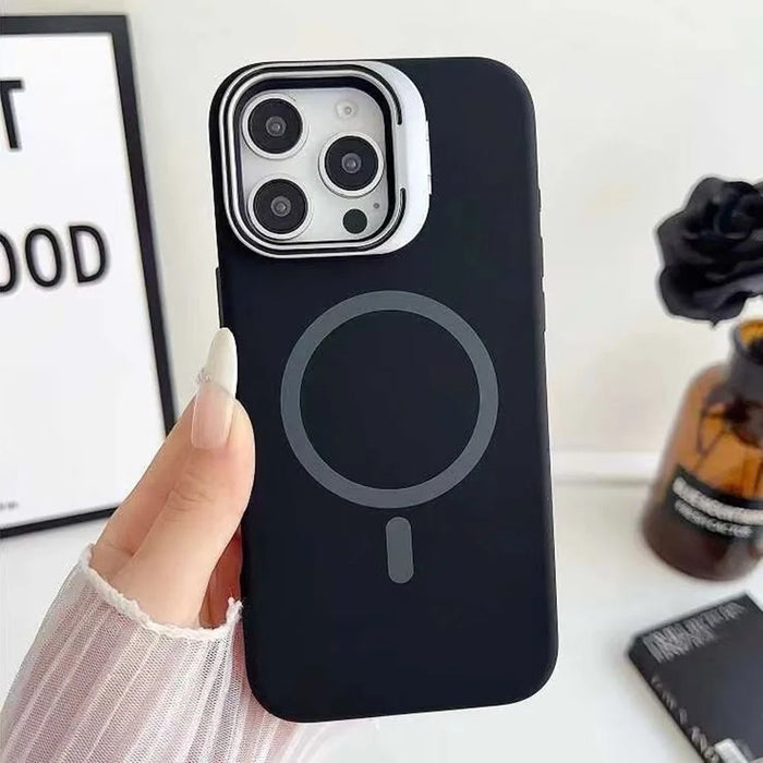 For iPhone 16 Pro Max Case Compatible with MagSafe Liquid Silicone Phone Cover with Lens Frame Kickstand - Black - 2