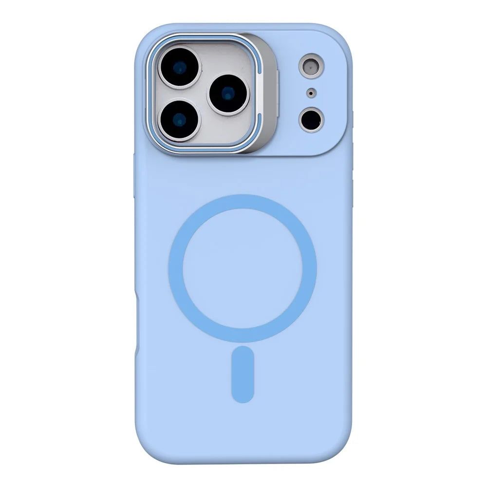 For iPhone 17 Pro Case Compatible with MagSafe Liquid Silicone Phone Cover with Lens Frame Kickstand - Blue - 1