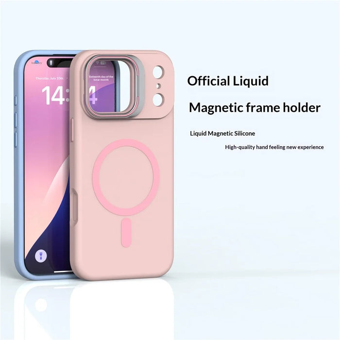For iPhone 17 Pro Case Compatible with MagSafe Liquid Silicone Phone Cover with Lens Frame Kickstand - Blue - 2