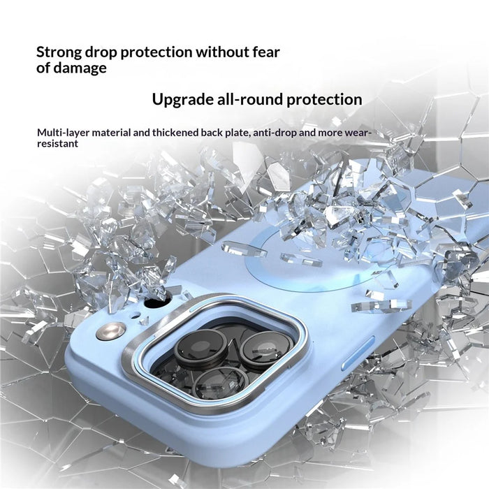 For iPhone 17 Pro Case Compatible with MagSafe Liquid Silicone Phone Cover with Lens Frame Kickstand - Blue - 3