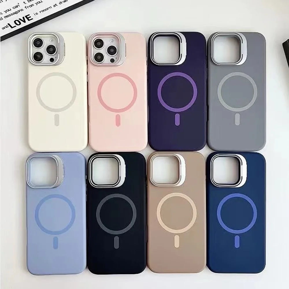 For iPhone 16 Pro Case Compatible with MagSafe Liquid Silicone Phone Cover with Lens Frame Kickstand - Black - 3