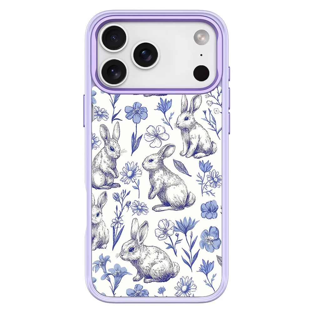 For iPhone 17 Pro Magnetic Case TPU PC Phone Cover with Detachable Sketch Rabbit Pattern Backplate - Purple - 1