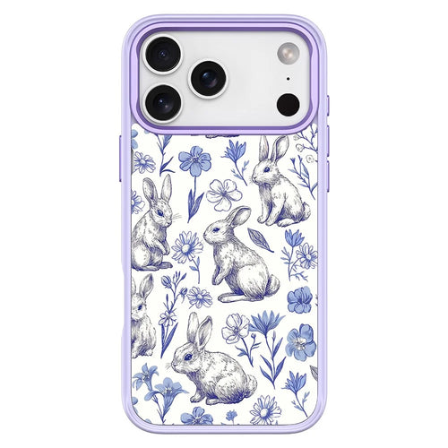 For iPhone 17 Pro Magnetic Case TPU PC Phone Cover with Detachable Sketch Rabbit Pattern Backplate - Purple - 1