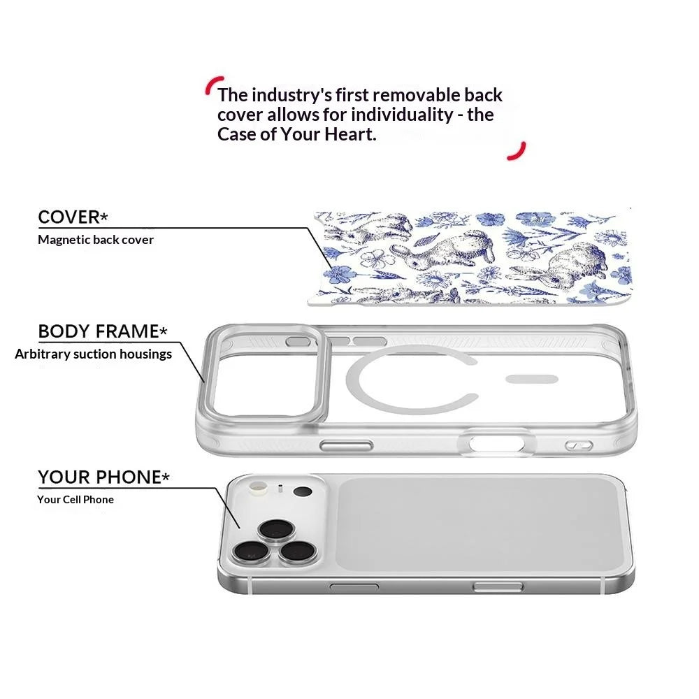 For iPhone 17 Pro Magnetic Case TPU PC Phone Cover with Detachable Sketch Rabbit Pattern Backplate - Purple - 4