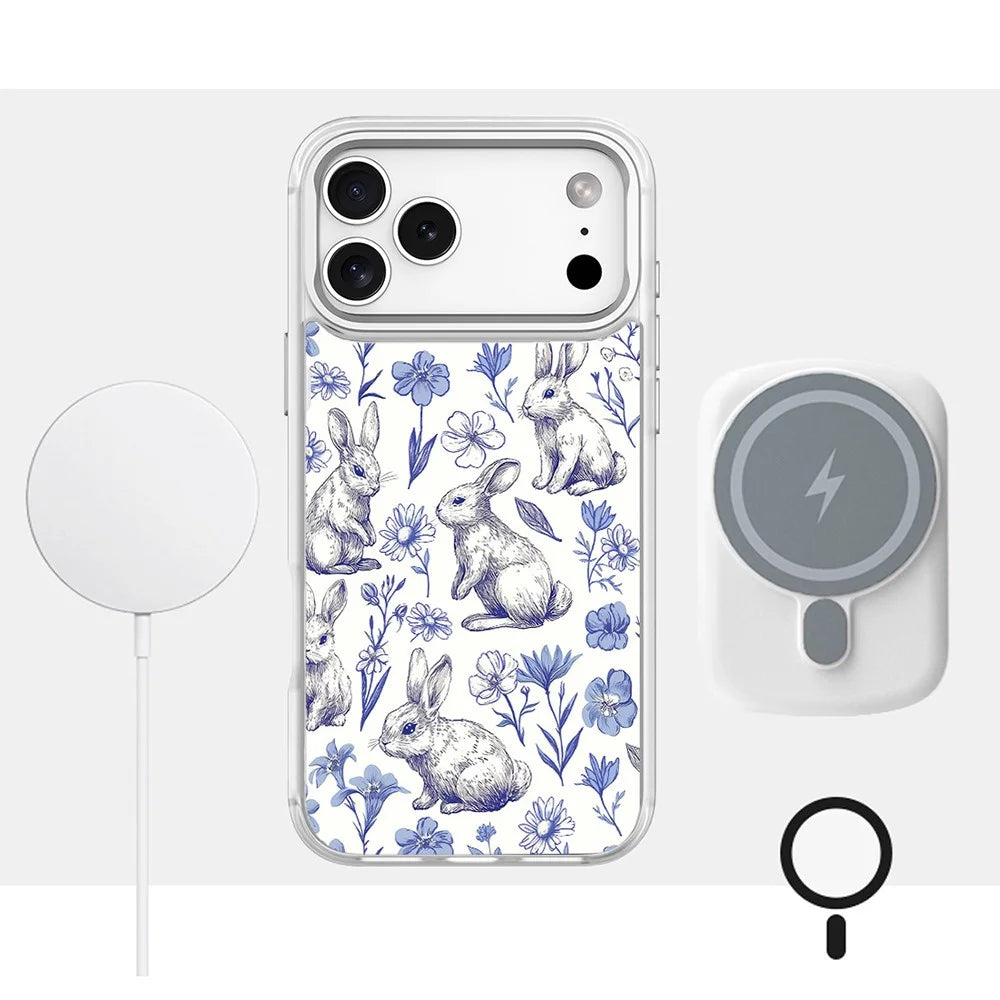 For iPhone 17 Pro Magnetic Case TPU PC Phone Cover with Detachable Sketch Rabbit Pattern Backplate - Purple - 5