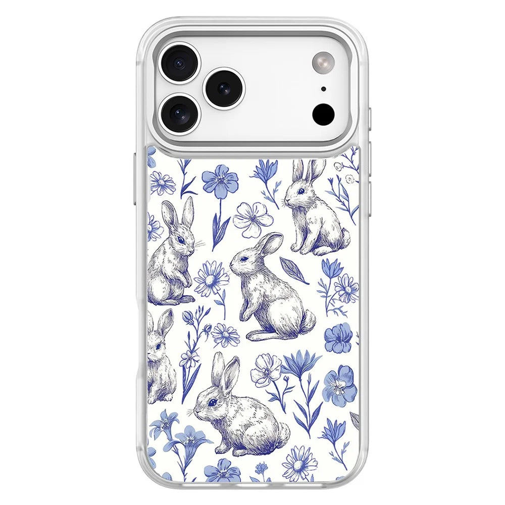 For iPhone 17 Pro Max Magnetic Case TPU PC Phone Cover with Detachable Sketch Rabbit Pattern Backplate - White - 1