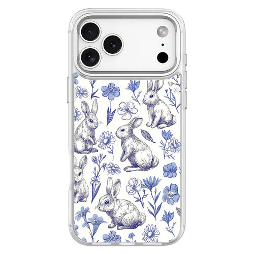 For iPhone 17 Pro Max Magnetic Case TPU PC Phone Cover with Detachable Sketch Rabbit Pattern Backplate - White - 1