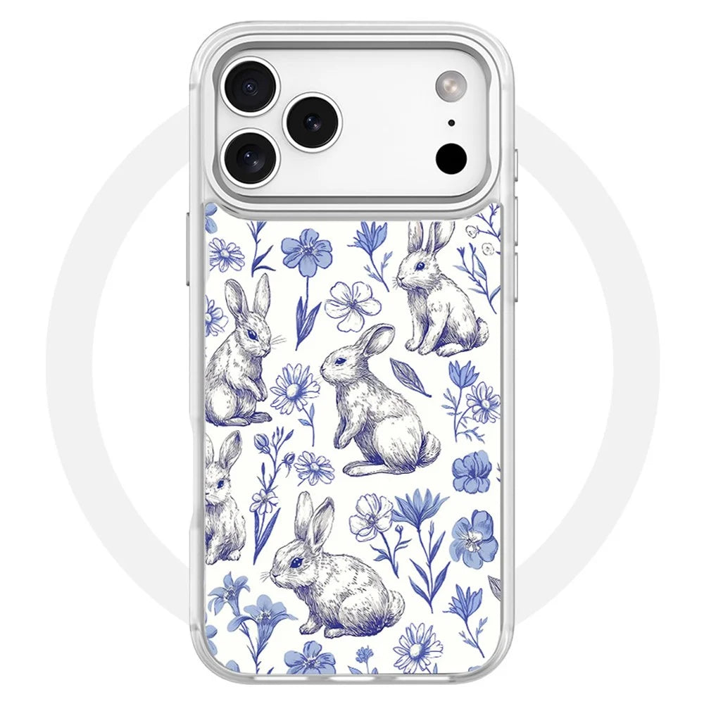 For iPhone 17 Pro Max Magnetic Case TPU PC Phone Cover with Detachable Sketch Rabbit Pattern Backplate - White - 6