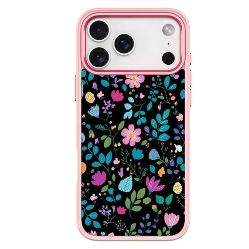 For iPhone 17 Pro Magnetic Case TPU PC Phone Cover with Detachable Floral Black Tone Pattern Backplate - Pink - 1