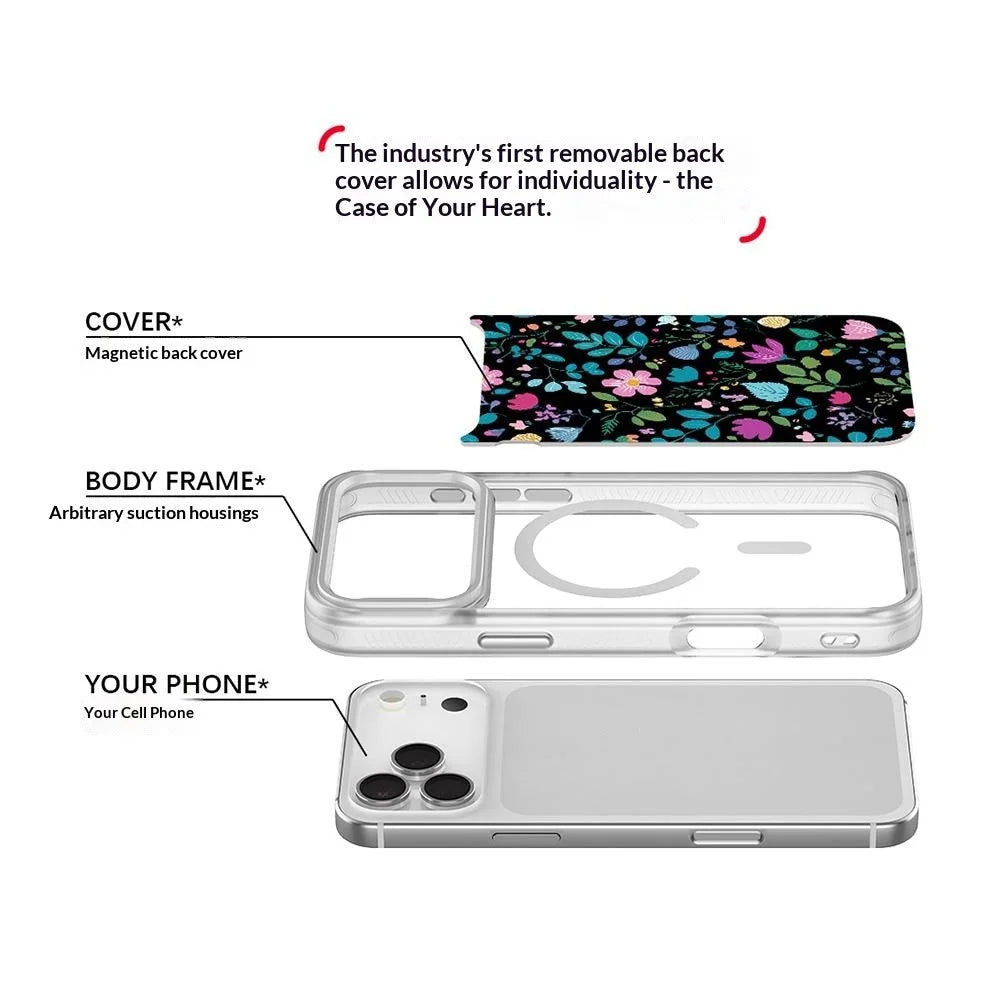 For iPhone 17 Pro Magnetic Case TPU PC Phone Cover with Detachable Floral Black Tone Pattern Backplate - Pink - 4