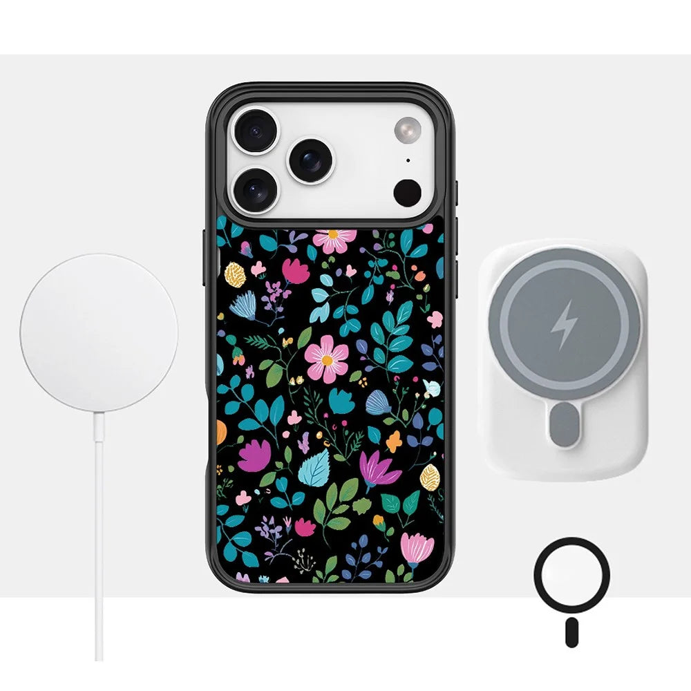 For iPhone 17 Pro Magnetic Case TPU PC Phone Cover with Detachable Floral Black Tone Pattern Backplate - Pink - 5