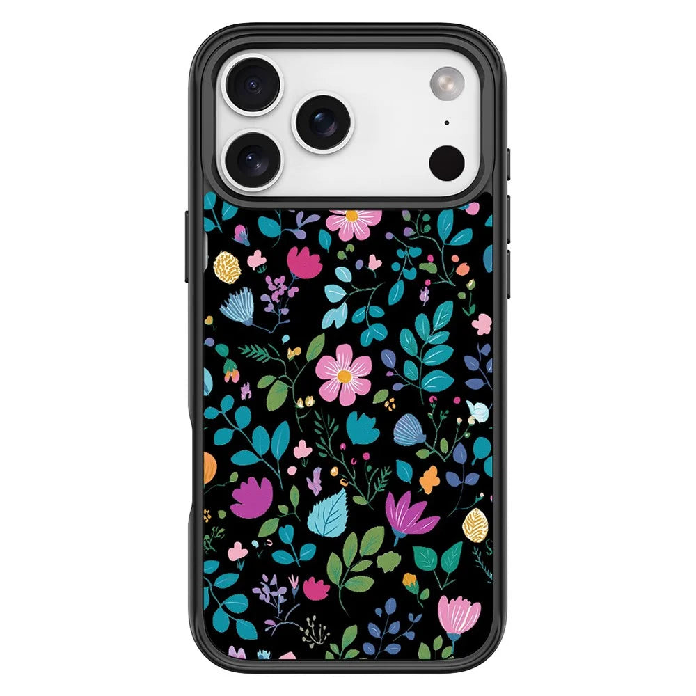 For iPhone 17 Pro Max Magnetic Case TPU PC Phone Cover with Detachable Floral Black Tone Pattern Backplate - Black - 1