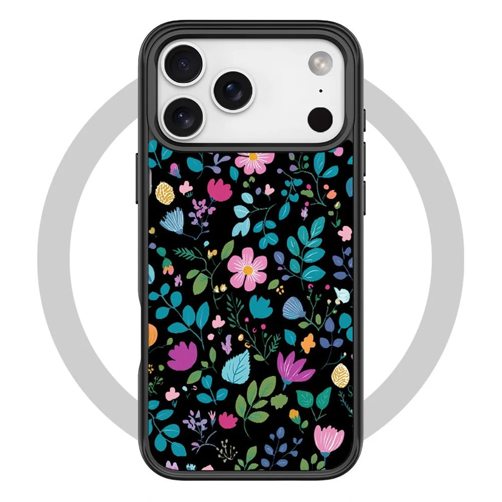 For iPhone 17 Pro Max Magnetic Case TPU PC Phone Cover with Detachable Floral Black Tone Pattern Backplate - Black - 6