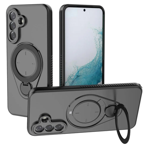 For Samsung Galaxy A37 5G Magnetic Case Rotating Kickstand TPU PC Phone Cover - Black - 1