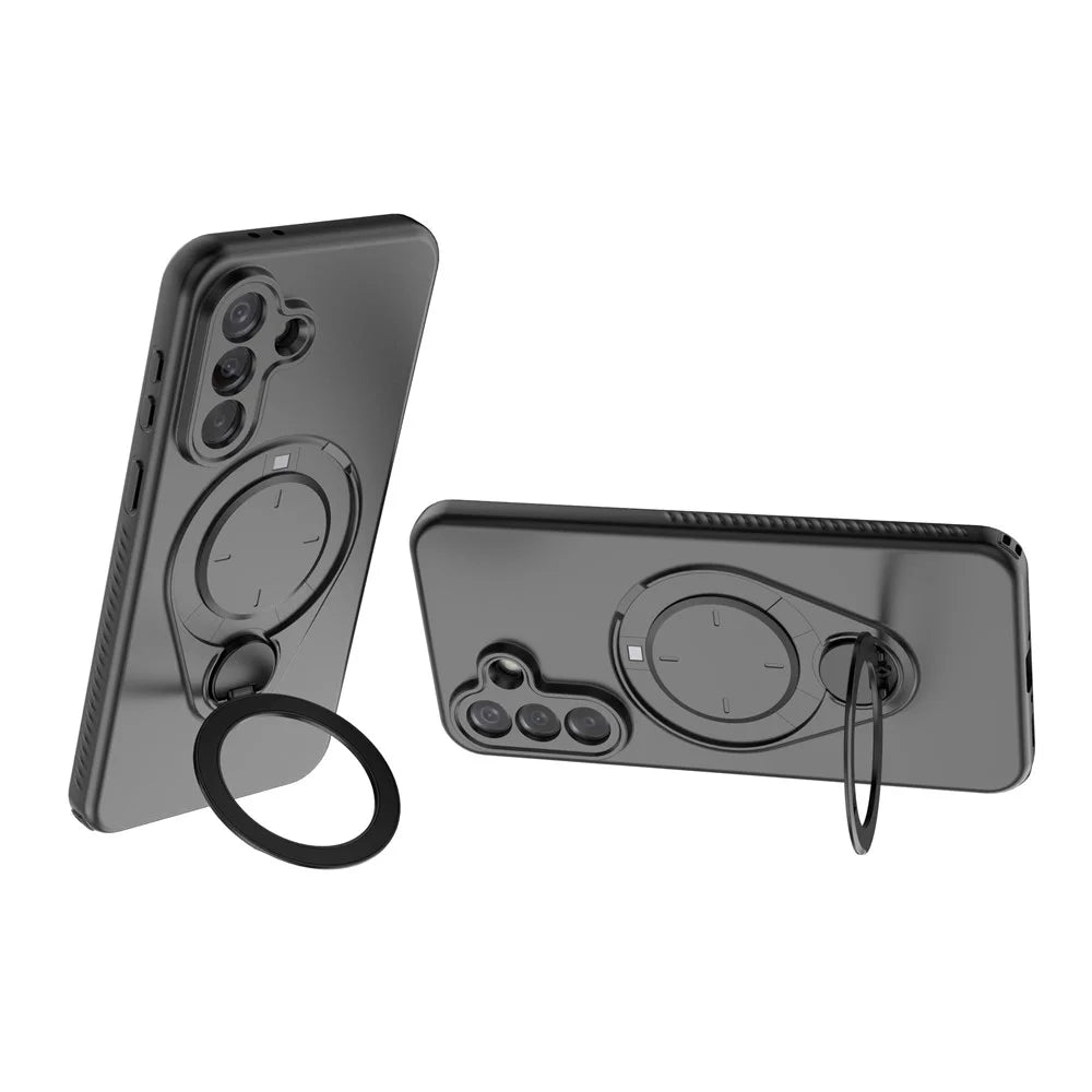 For Samsung Galaxy A37 5G Magnetic Case Rotating Kickstand TPU PC Phone Cover - Black - 2