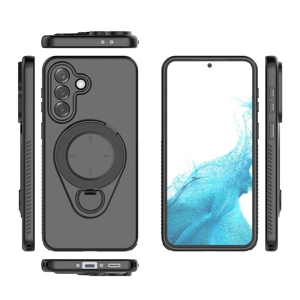For Samsung Galaxy A37 5G Magnetic Case Rotating Kickstand TPU PC Phone Cover - Black - 6