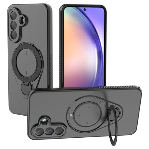 For Samsung Galaxy A57 5G Magnetic Case Rotating Kickstand TPU PC Phone Cover - Black - 1