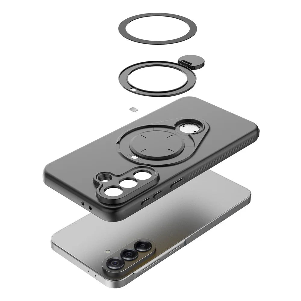 For Samsung Galaxy A57 5G Magnetic Case Rotating Kickstand TPU PC Phone Cover - Black - 2