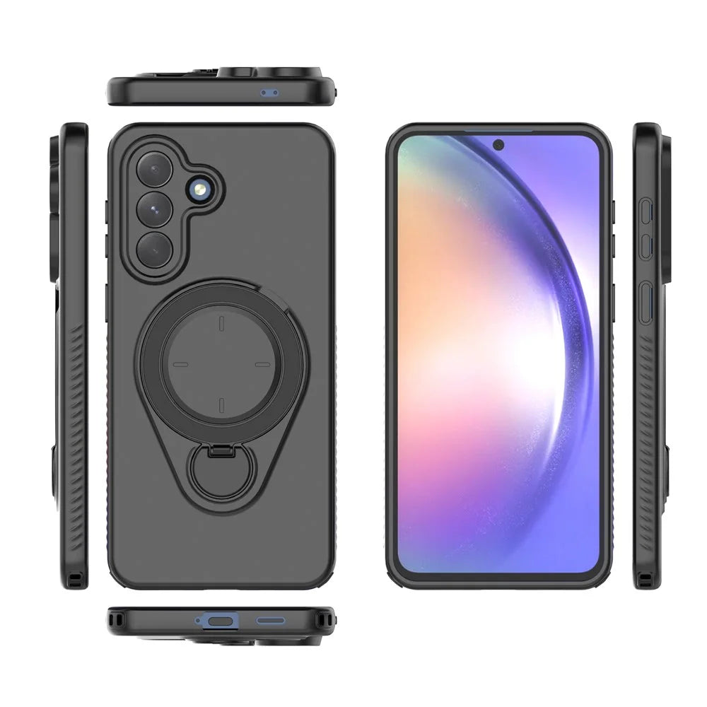 For Samsung Galaxy A57 5G Magnetic Case Rotating Kickstand TPU PC Phone Cover - Black - 5