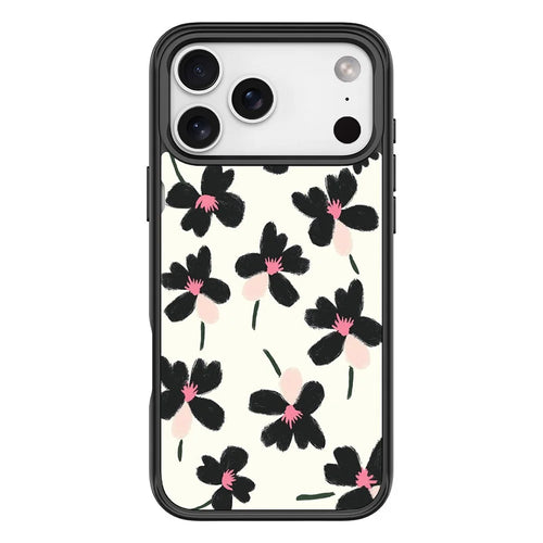 For iPhone 17 Pro Max Magnetic Case TPU PC Phone Cover with Detachable Oil Painting Flowers Pattern Backplate - Black - 1