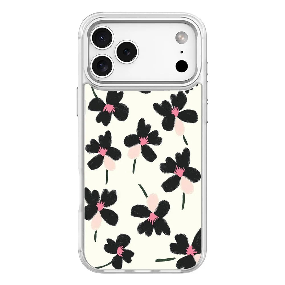 For iPhone 17 Pro Magnetic Case TPU PC Phone Cover with Detachable Oil Painting Flowers Pattern Backplate - White - 1