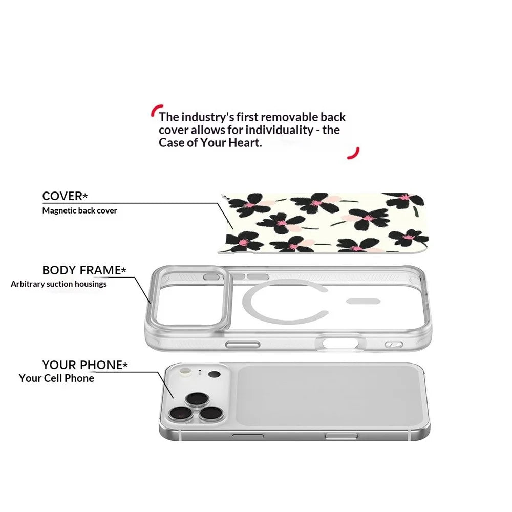 For iPhone 17 Pro Magnetic Case TPU PC Phone Cover with Detachable Oil Painting Flowers Pattern Backplate - White - 4
