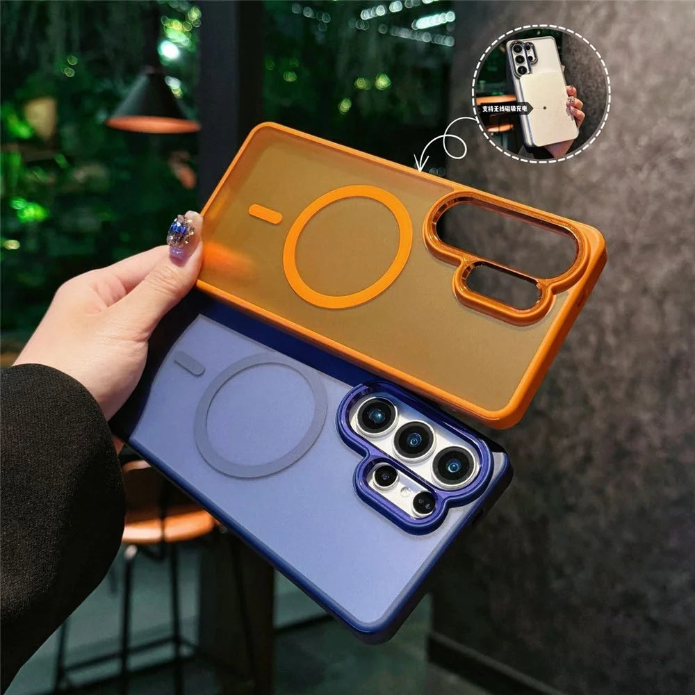 For Samsung Galaxy S26 Ultra Magnetic Case Skin Feel Hybrid Phone Back Cover - Orange - 5