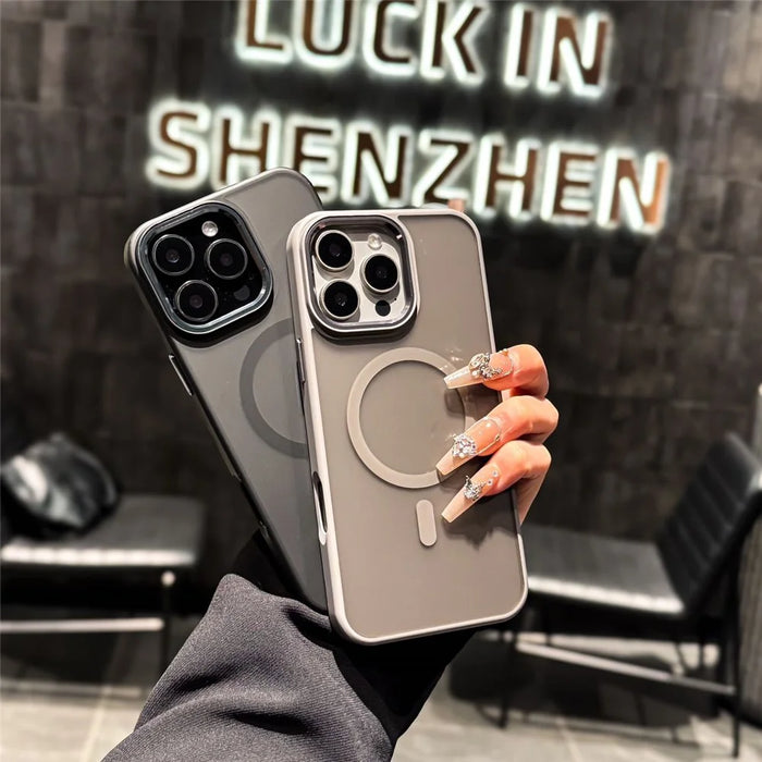 For iPhone 16 Pro Max Magnetic Case Skin Feel Hybrid Phone Back Cover Compatible with MagSafe - Grey - 2