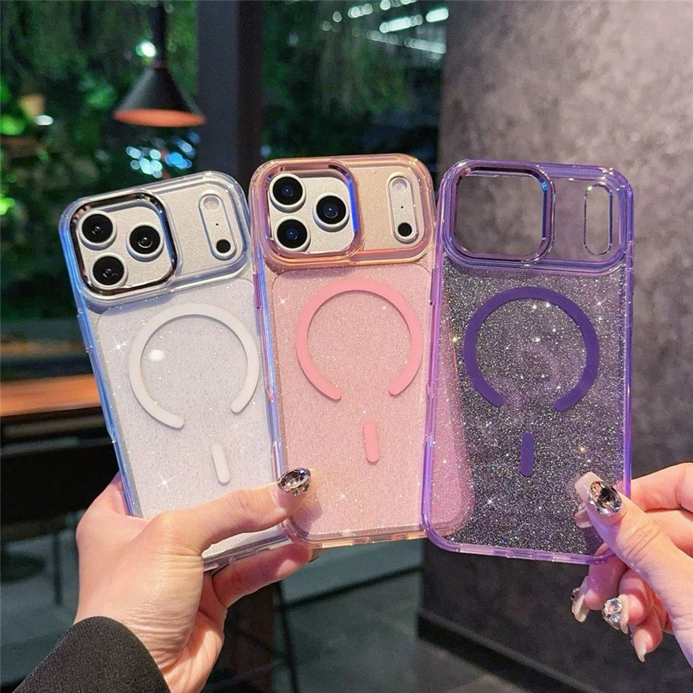 For iPhone 17 Pro Max Magnetic Case Shockproof TPU PC Glitter Clear Phone Cover Compatible with MagSafe - Black - 5