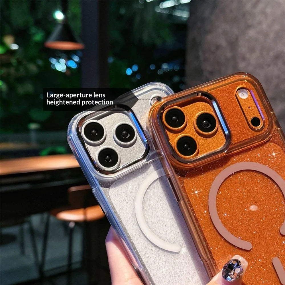 For iPhone 17 Pro Max Magnetic Case Shockproof TPU PC Glitter Clear Phone Cover Compatible with MagSafe - Black - 6