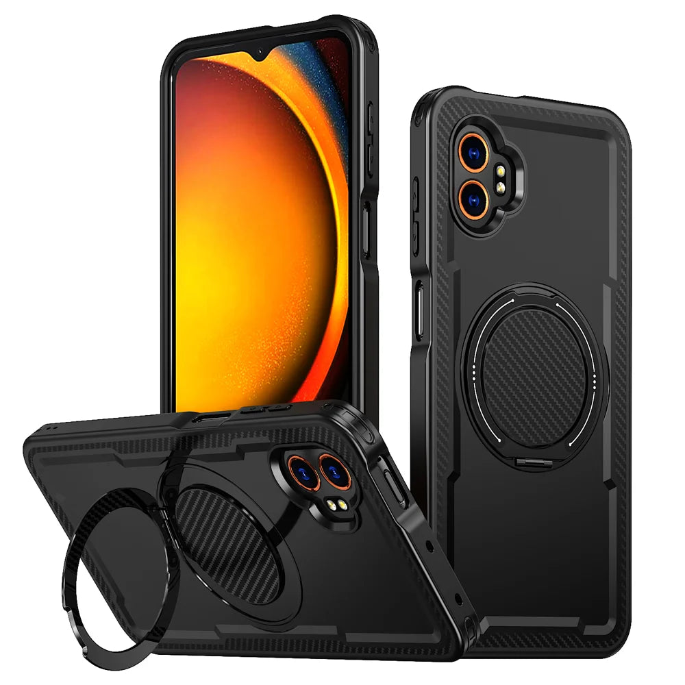 For Samsung Galaxy XCover7 Pro Magnetic Case TPU + PC Kickstand Phone Cover - Black - 1