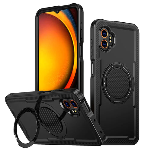 For Samsung Galaxy XCover7 Pro Magnetic Case TPU + PC Kickstand Phone Cover - Black - 1