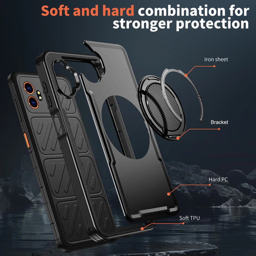 For Samsung Galaxy XCover7 Pro Magnetic Case TPU + PC Kickstand Phone Cover - Black - 6