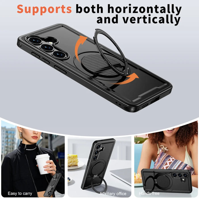 For Samsung Galaxy S26 Magnetic Case TPU + PC Kickstand Phone Cover - Black - 5