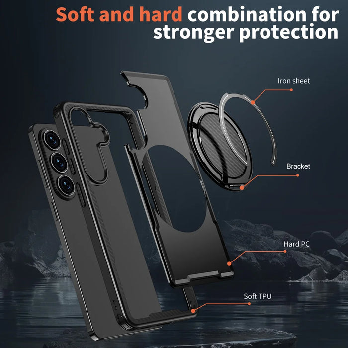 For Samsung Galaxy S26 Magnetic Case TPU + PC Kickstand Phone Cover - Black - 6