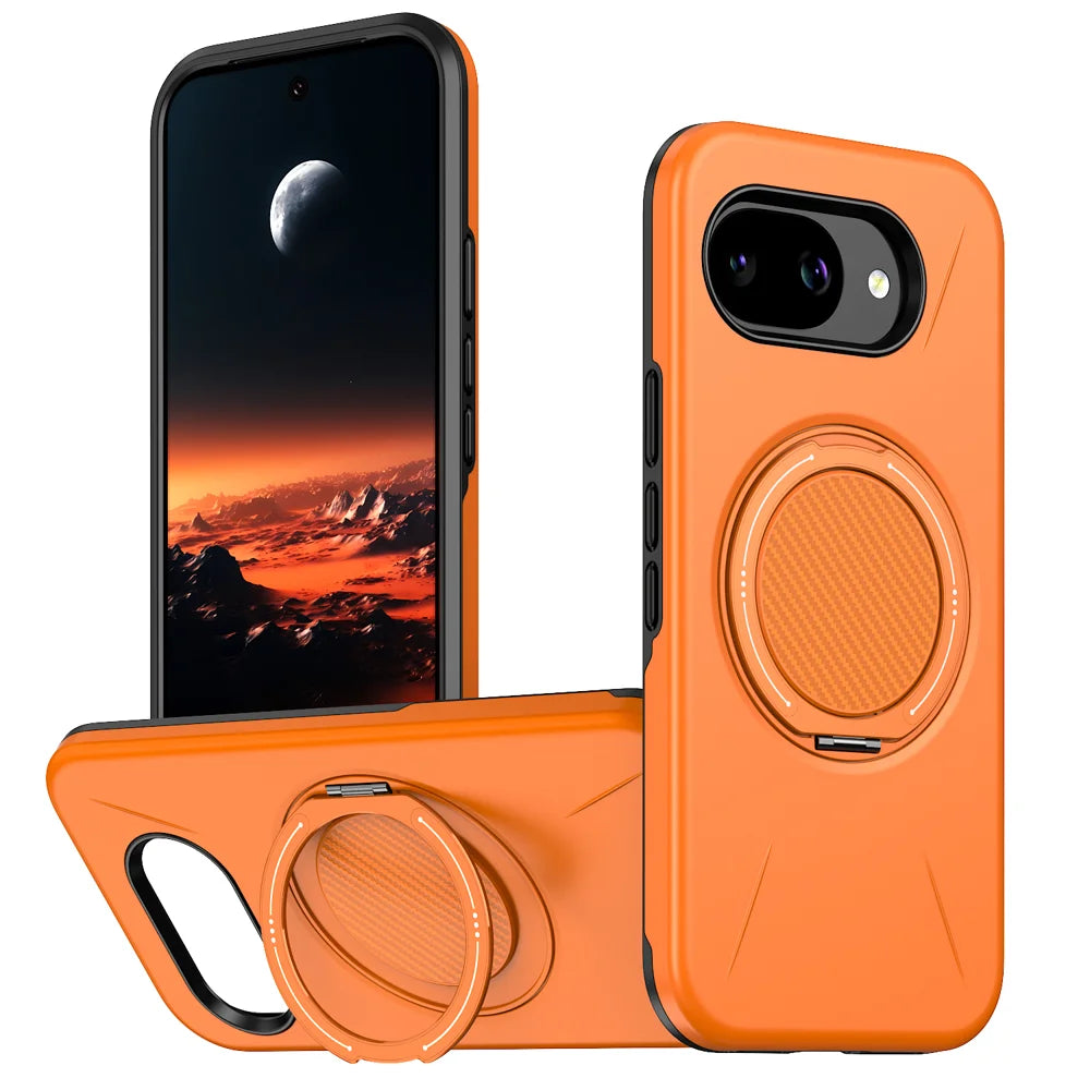 For Google Pixel 10a Magnetic Case Rotating Kickstand TPU + PC Phone Cover - Orange - 1