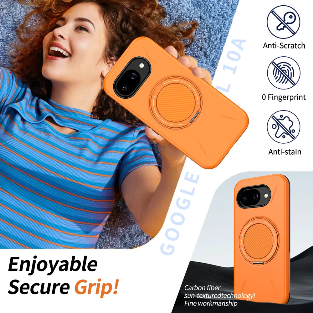 For Google Pixel 10a Magnetic Case Rotating Kickstand TPU + PC Phone Cover - Orange - 3