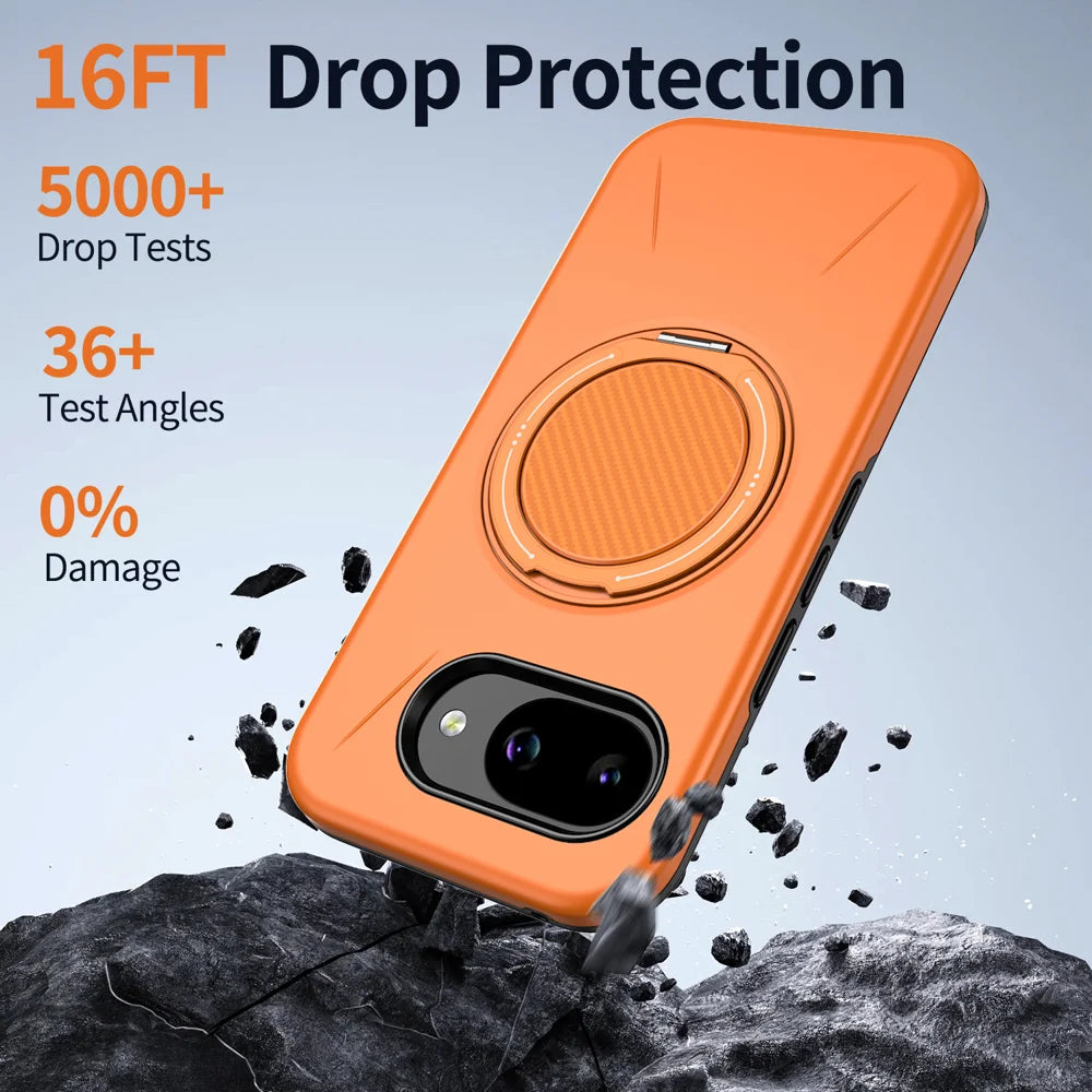 For Google Pixel 10a Magnetic Case Rotating Kickstand TPU + PC Phone Cover - Orange - 4