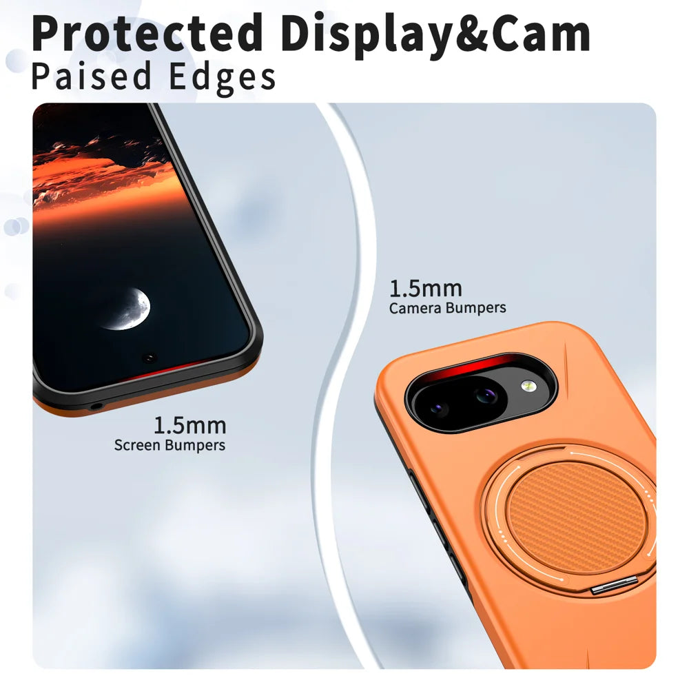 For Google Pixel 10a Magnetic Case Rotating Kickstand TPU + PC Phone Cover - Orange - 5