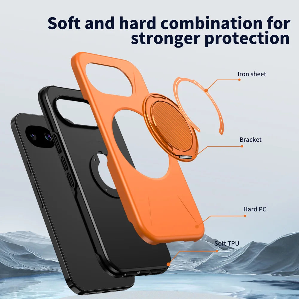 For Google Pixel 10a Magnetic Case Rotating Kickstand TPU + PC Phone Cover - Orange - 6
