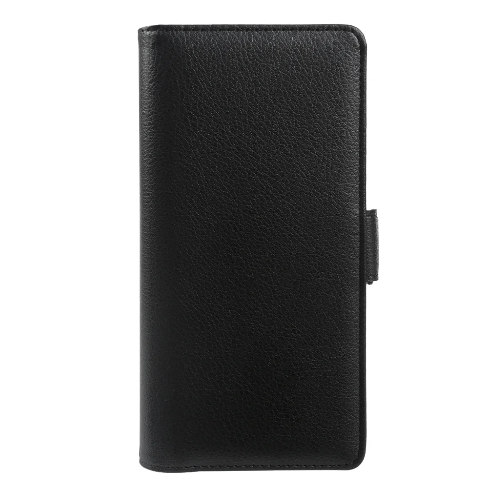For Samsung Galaxy S25 FE Wallet Case with Dual Magnetic Clasp Litchi Textured Leather Flip Stand Phone Cover - Black - 5