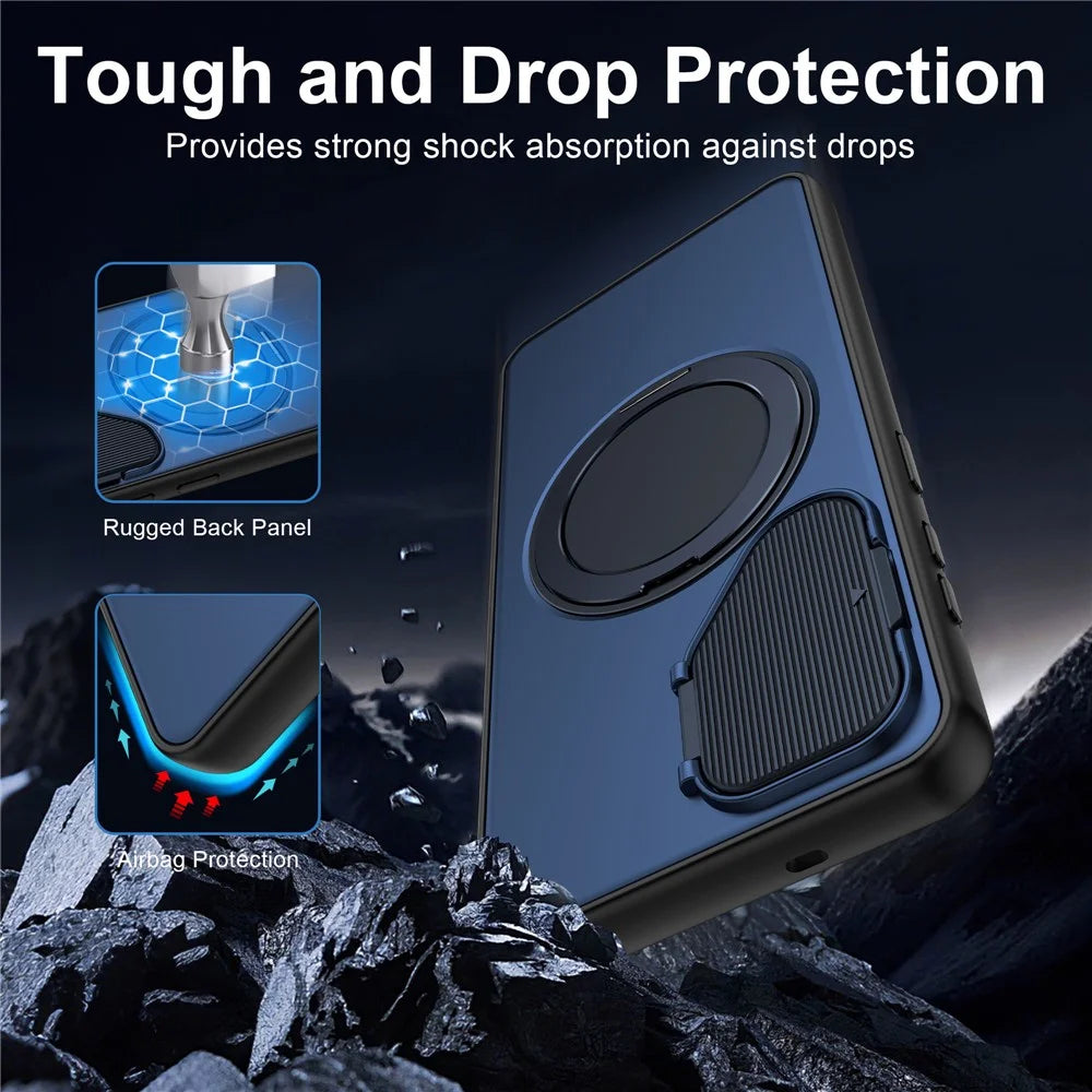 For Samsung Galaxy S26 Magnetic Case TPU + PC Rotary Kickstand Phone Cover with Camera Shield - Black - 3