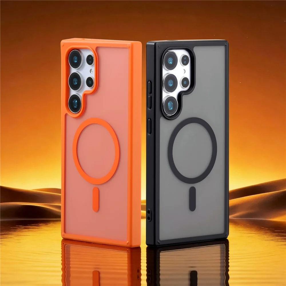For Samsung Galaxy S26 Ultra Magnetic Case 2.0mm Skin-Touch TPU PC Shockproof Phone Cover - Orange - 3