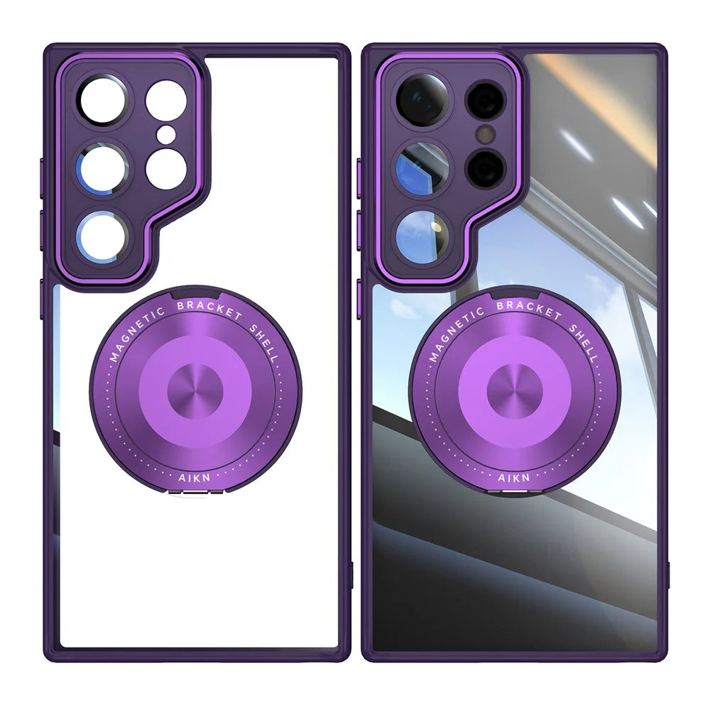 For Samsung Galaxy S26 Ultra Magnetic Case PC + TPU Phone Cover with Rotating Metal Kickstand, Lens Protector - Dark Purple - 1
