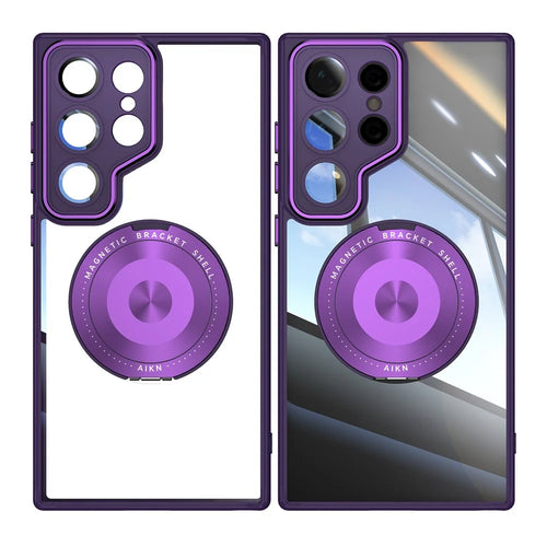 For Samsung Galaxy S26 Ultra Magnetic Case PC + TPU Phone Cover with Rotating Metal Kickstand, Lens Protector - Dark Purple - 1