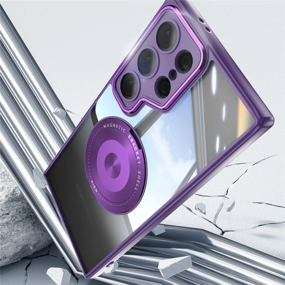 For Samsung Galaxy S26 Ultra Magnetic Case PC + TPU Phone Cover with Rotating Metal Kickstand, Lens Protector - Dark Purple - 4