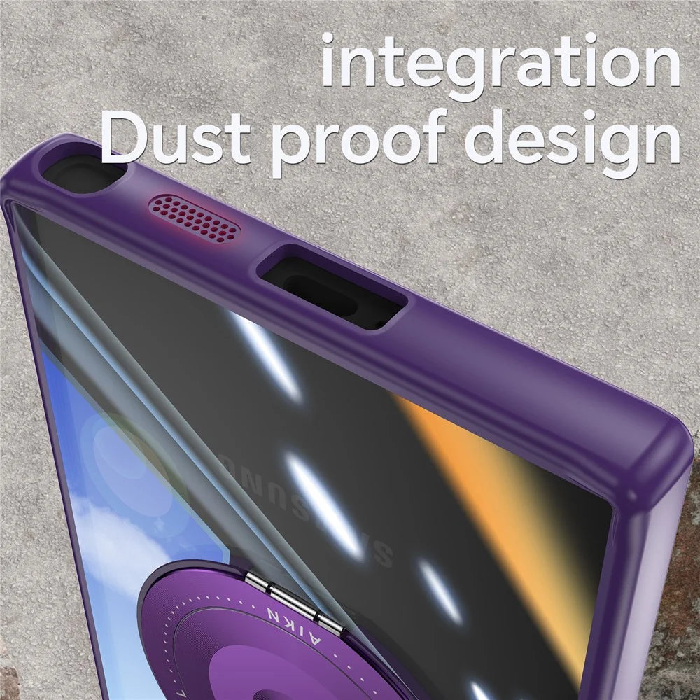 For Samsung Galaxy S26 Ultra Magnetic Case PC + TPU Phone Cover with Rotating Metal Kickstand, Lens Protector - Dark Purple - 5